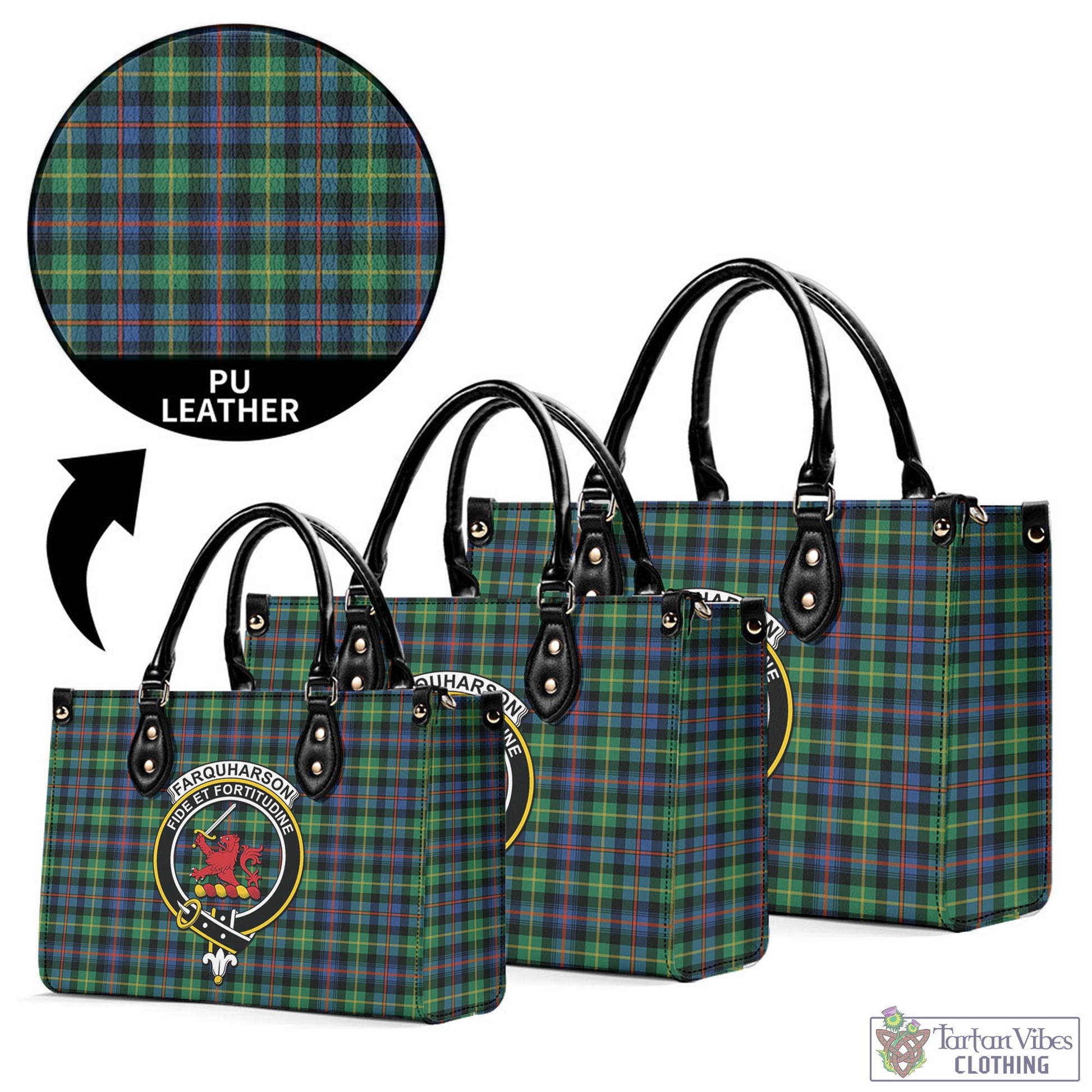 Tartan Vibes Clothing Farquharson Ancient Tartan Luxury Leather Handbags with Family Crest