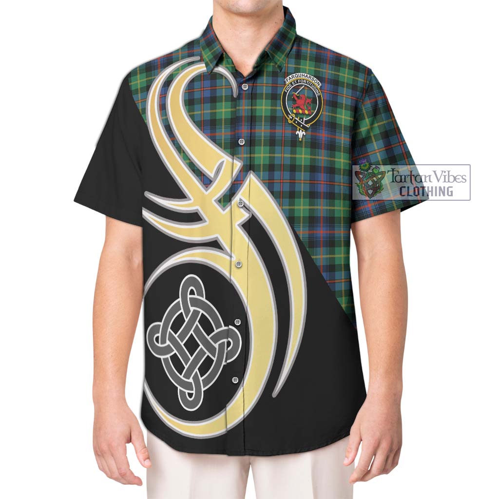 Farquharson Ancient Tartan Short Sleeve Button Shirt with Family Crest and Celtic Symbol Style Kid - Tartan Vibes Clothing