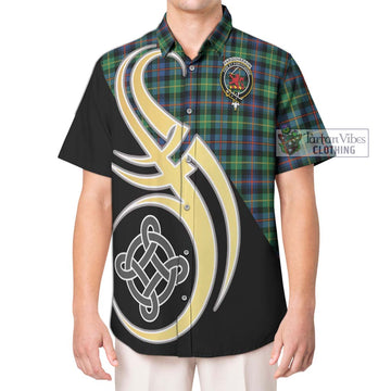 Farquharson Ancient Tartan Short Sleeve Button Shirt with Family Crest and Celtic Symbol Style