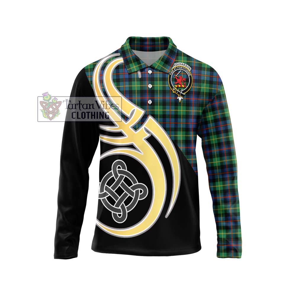 Farquharson Ancient Tartan Long Sleeve Polo Shirt with Family Crest and Celtic Symbol Style Unisex - Tartan Vibes Clothing