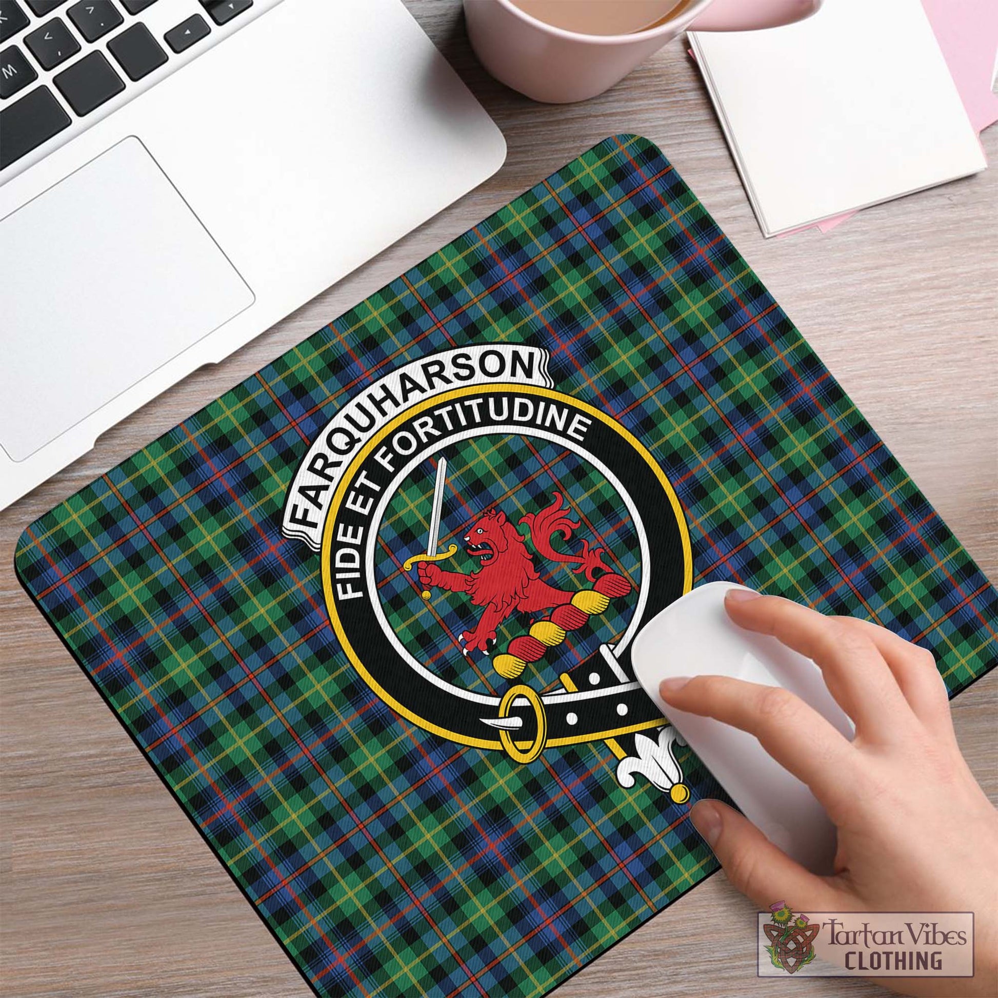 Tartan Vibes Clothing Farquharson Ancient Tartan Mouse Pad with Family Crest