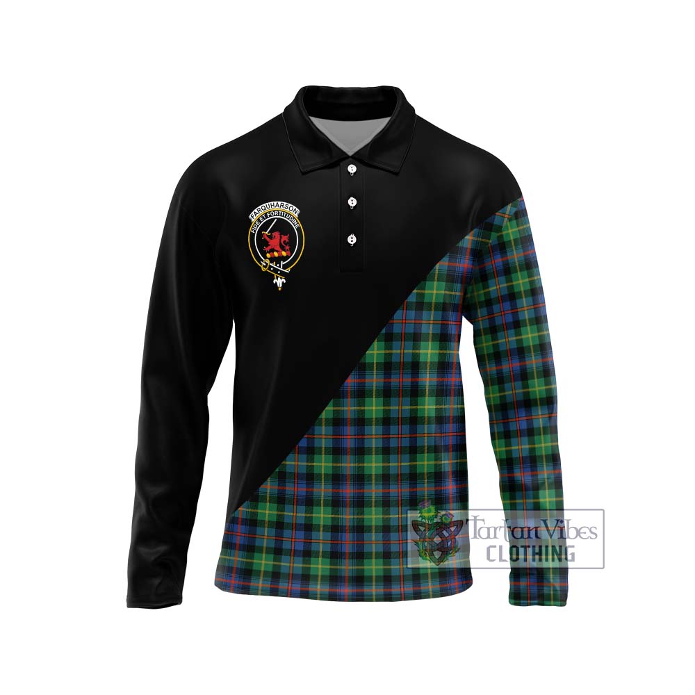 Farquharson Ancient Tartan Long Sleeve Polo Shirt with Family Crest and Military Logo Style Unisex - Tartanvibesclothing Shop