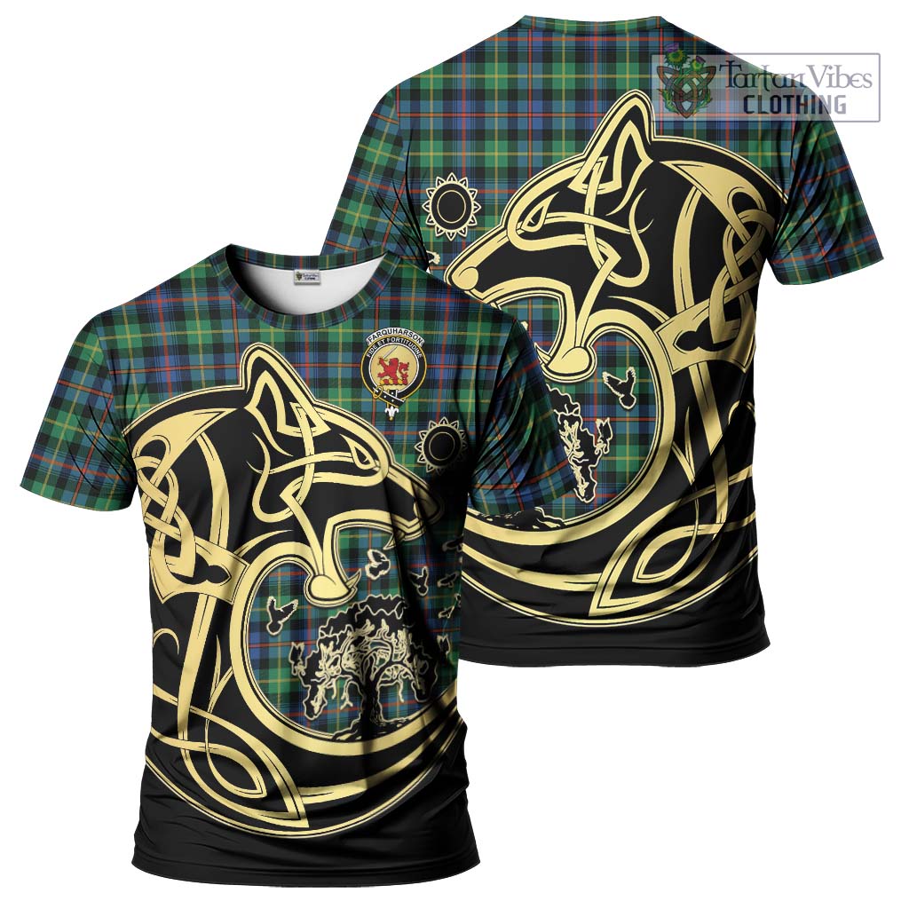 Tartan Vibes Clothing Farquharson Ancient Tartan T-Shirt with Family Crest Celtic Wolf Style