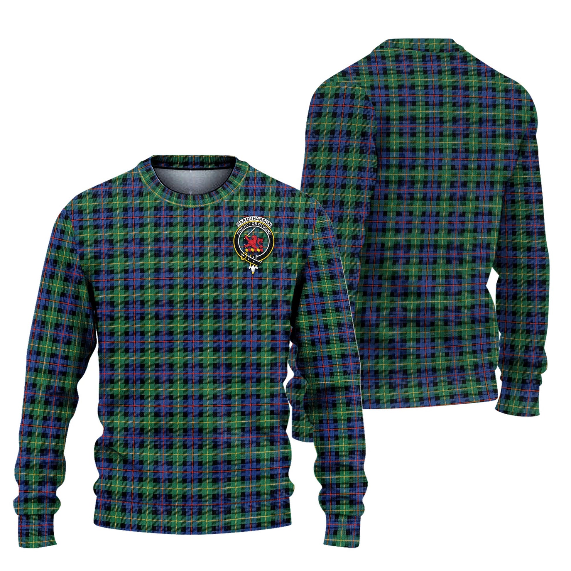 Farquharson Ancient Tartan Knitted Sweater with Family Crest Unisex - Tartanvibesclothing