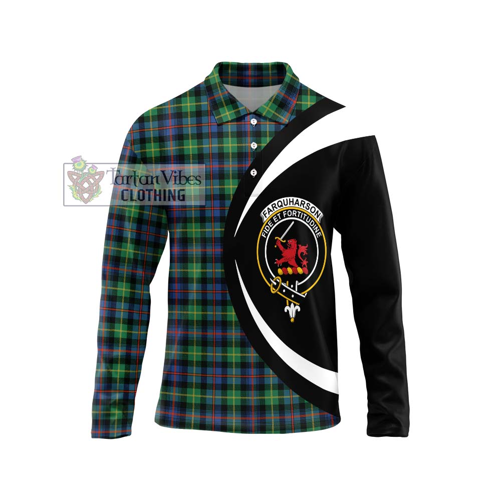 Farquharson Ancient Tartan Long Sleeve Polo Shirt with Family Crest Circle Style Unisex - Tartan Vibes Clothing