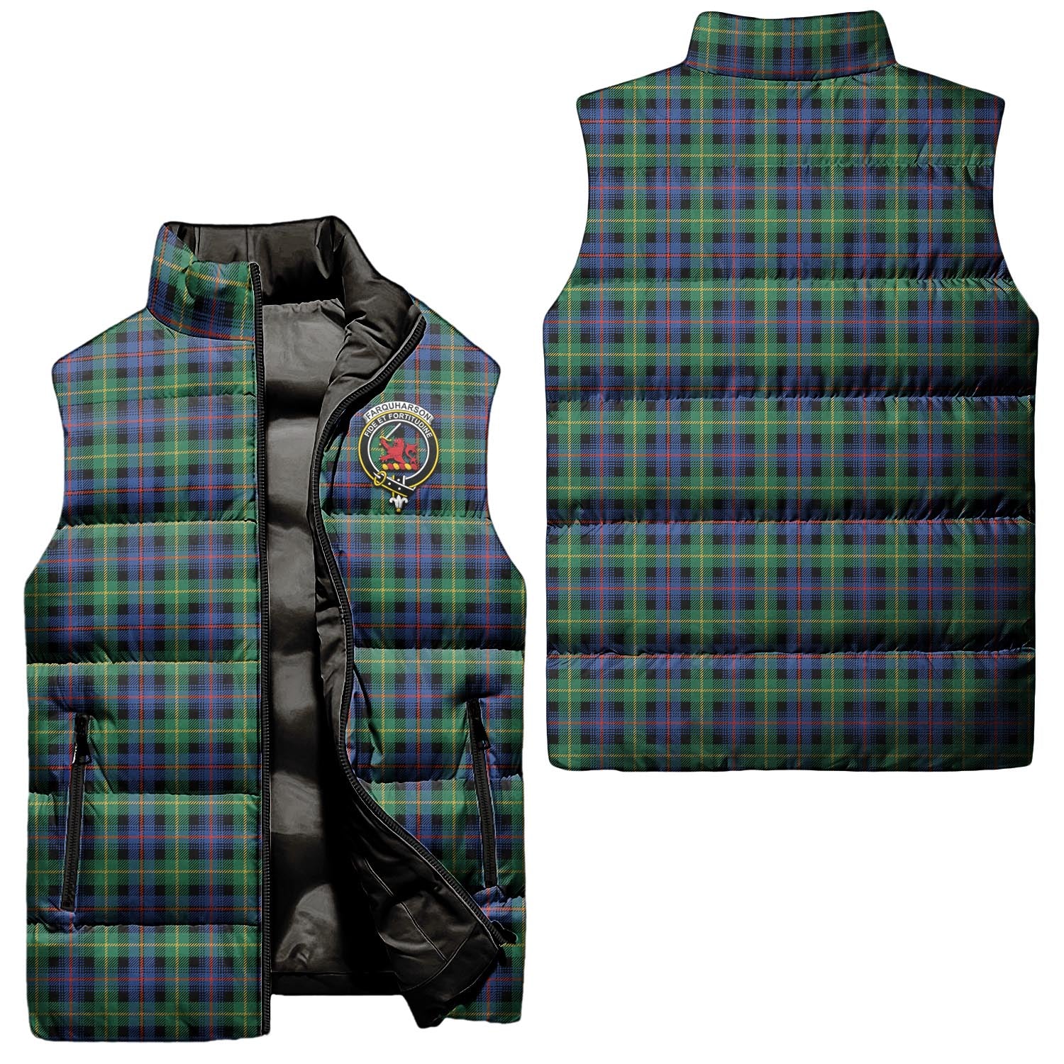 Farquharson Ancient Tartan Sleeveless Puffer Jacket with Family Crest Unisex - Tartanvibesclothing