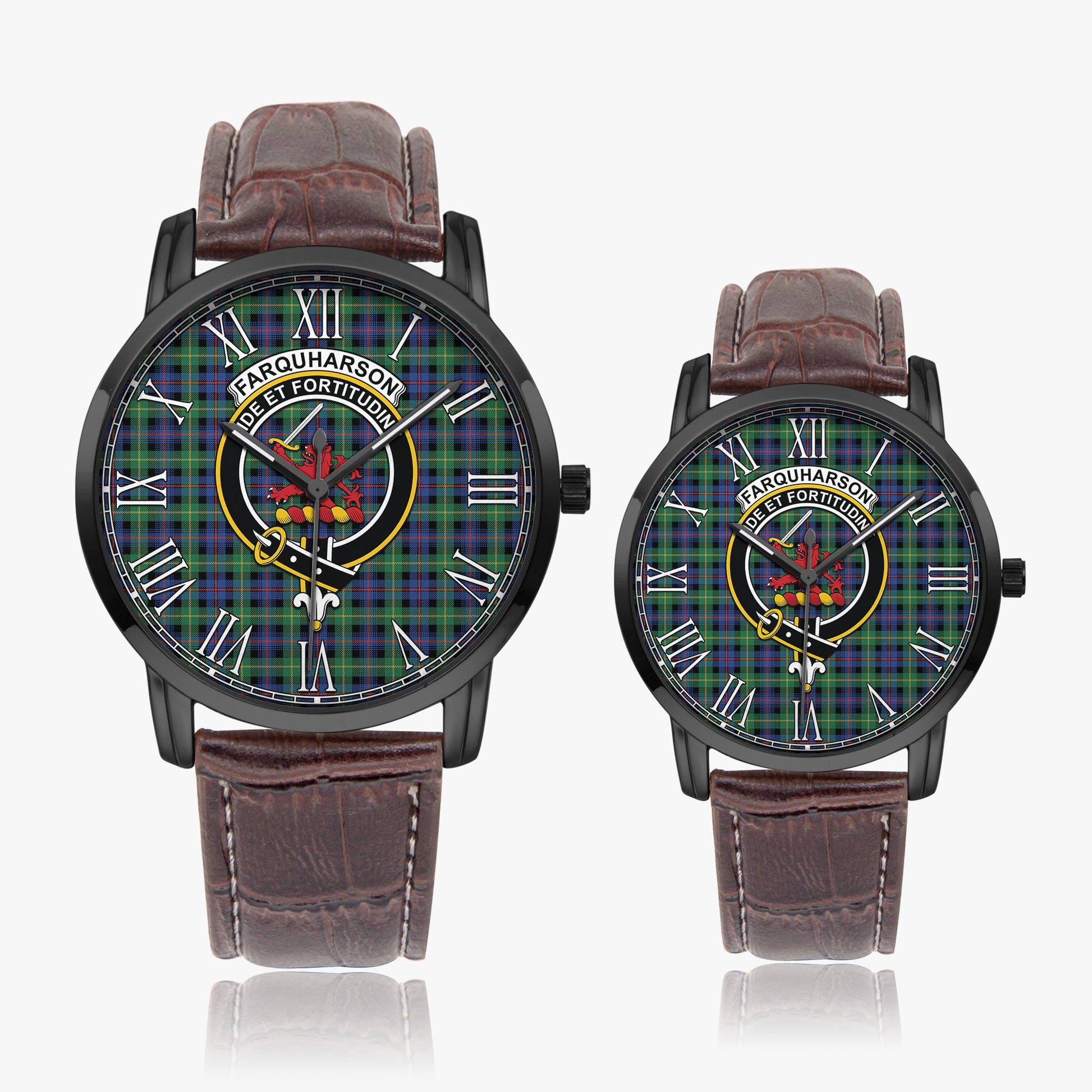 Farquharson Ancient Tartan Family Crest Leather Strap Quartz Watch - Tartanvibesclothing