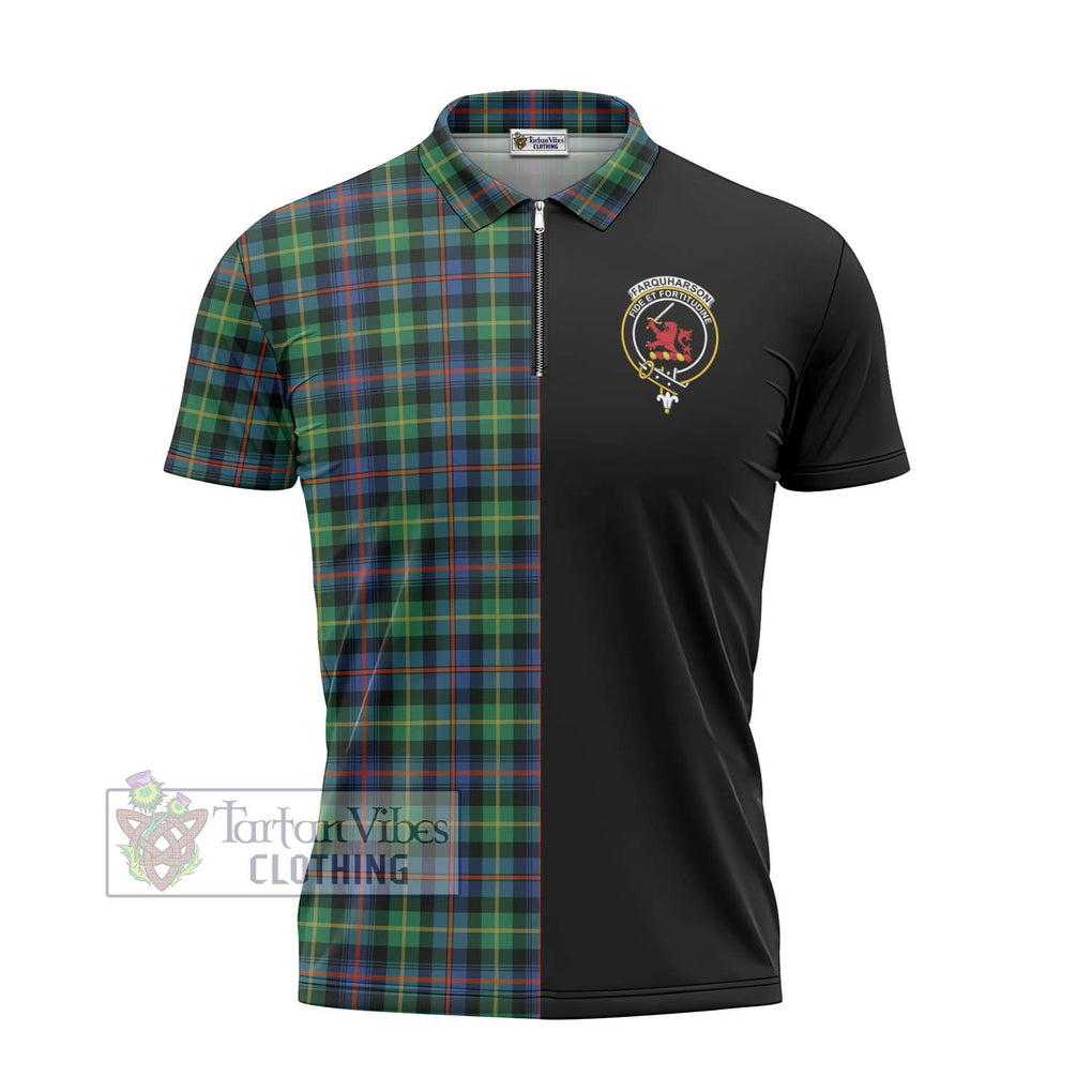 Farquharson Ancient Tartan Zipper Polo Shirt with Family Crest and Half Of Me Style - Tartanvibesclothing Shop