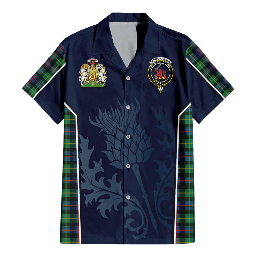 Tartan Vibes Clothing Farquharson Ancient Tartan Short Sleeve Button Up Shirt with Family Crest and Scottish Thistle Vibes Sport Style