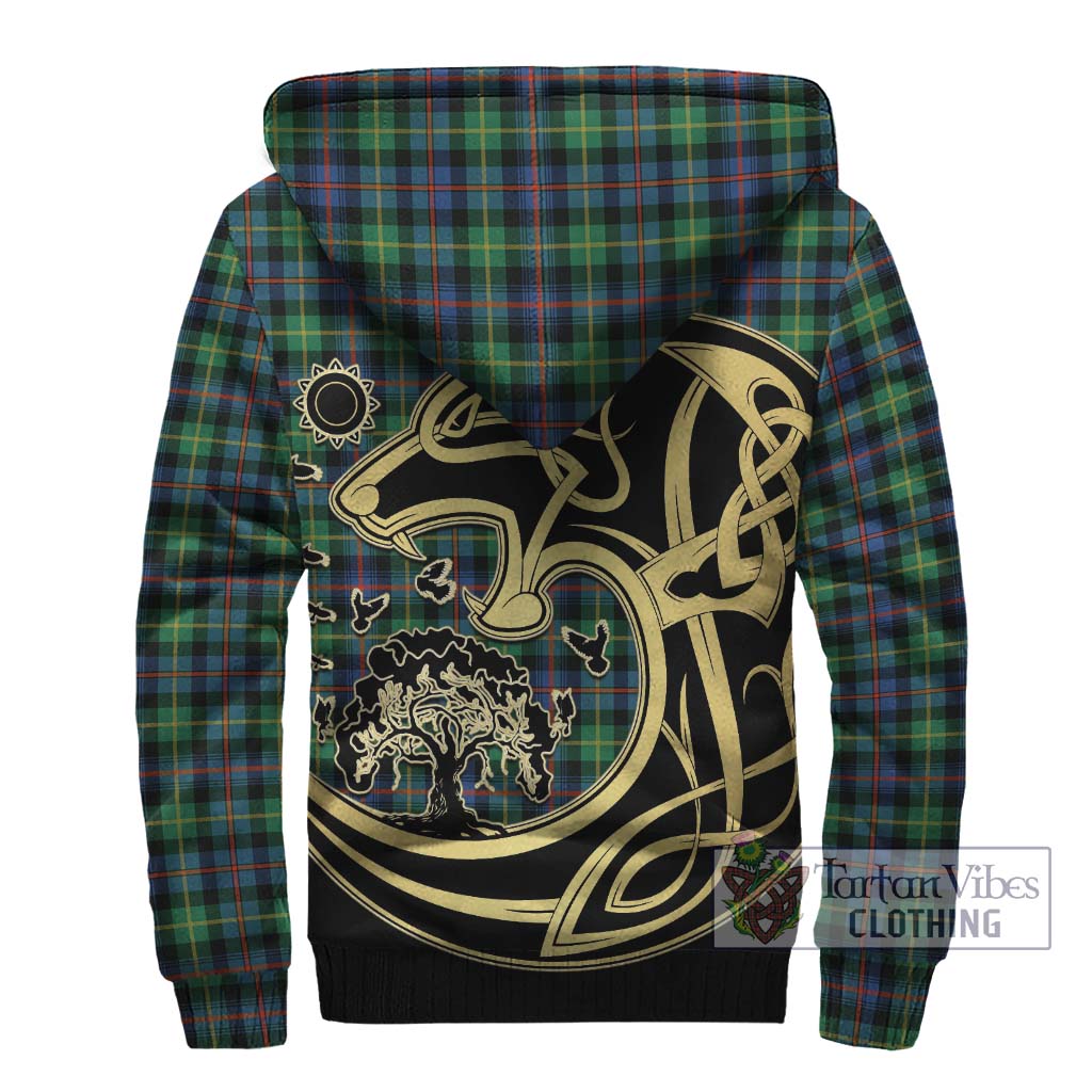 Tartan Vibes Clothing Farquharson Ancient Tartan Sherpa Hoodie with Family Crest Celtic Wolf Style