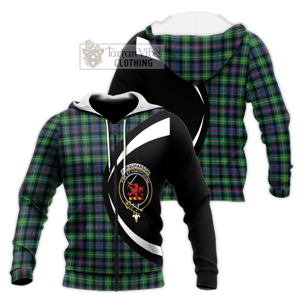 Tartan Vibes Clothing Farquharson Ancient Tartan Knitted Hoodie with Family Crest Circle Style