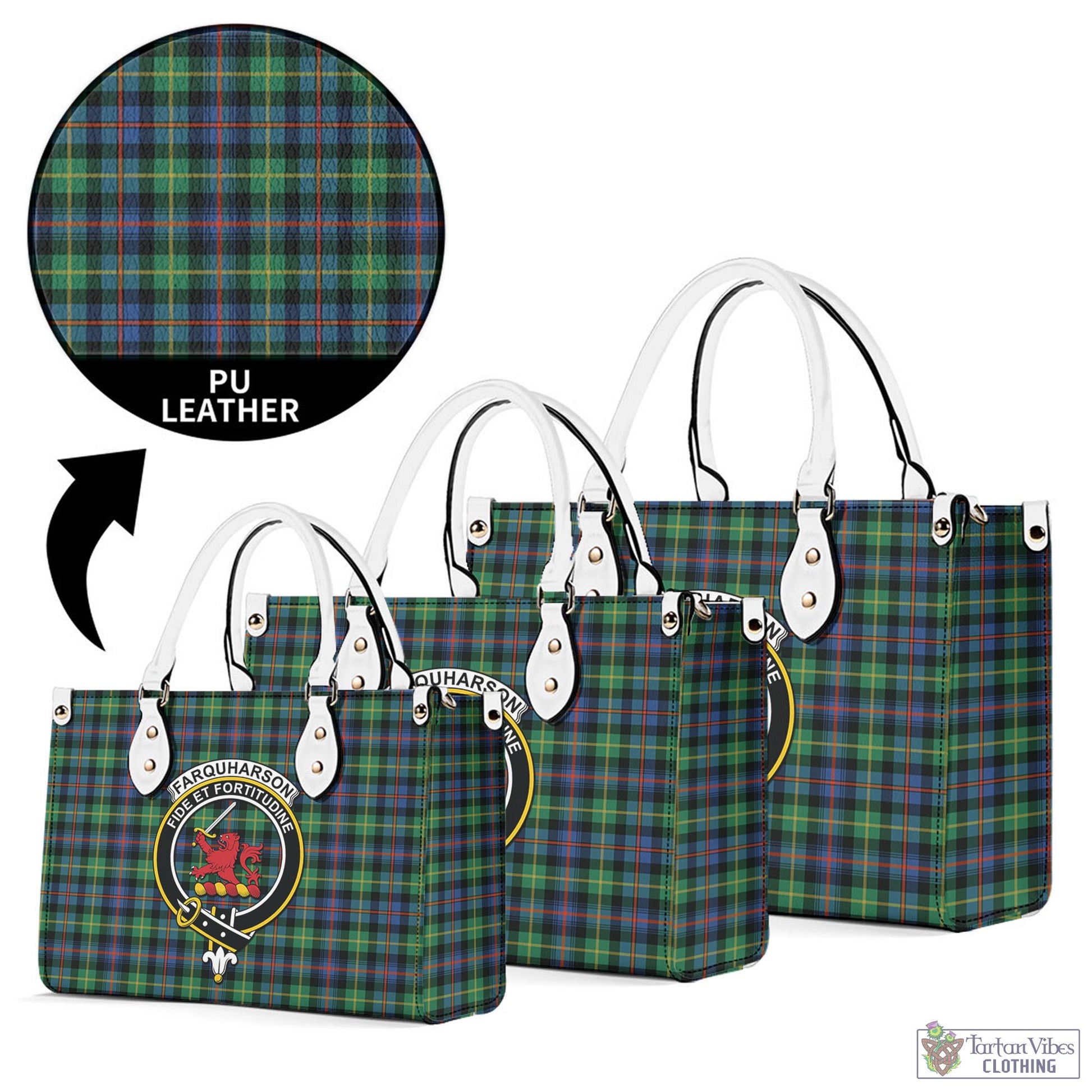 Tartan Vibes Clothing Farquharson Ancient Tartan Luxury Leather Handbags with Family Crest