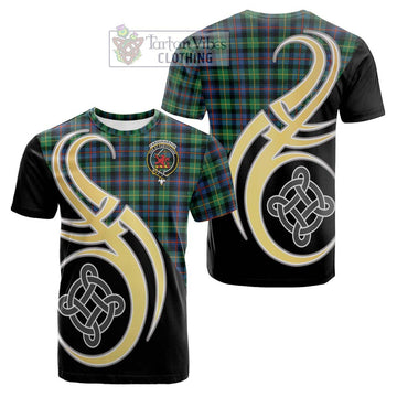 Farquharson Ancient Tartan Cotton T-shirt with Family Crest and Celtic Symbol Style