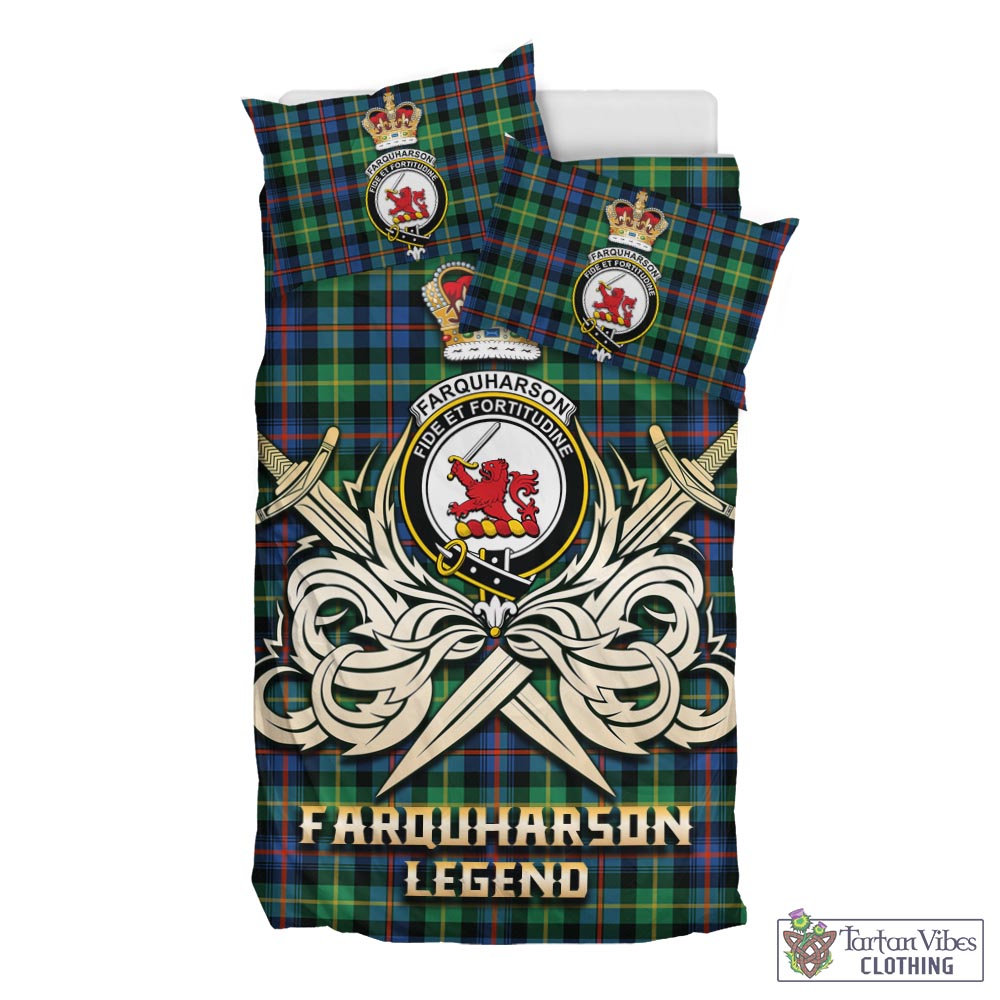 Tartan Vibes Clothing Farquharson Ancient Tartan Bedding Set with Clan Crest and the Golden Sword of Courageous Legacy