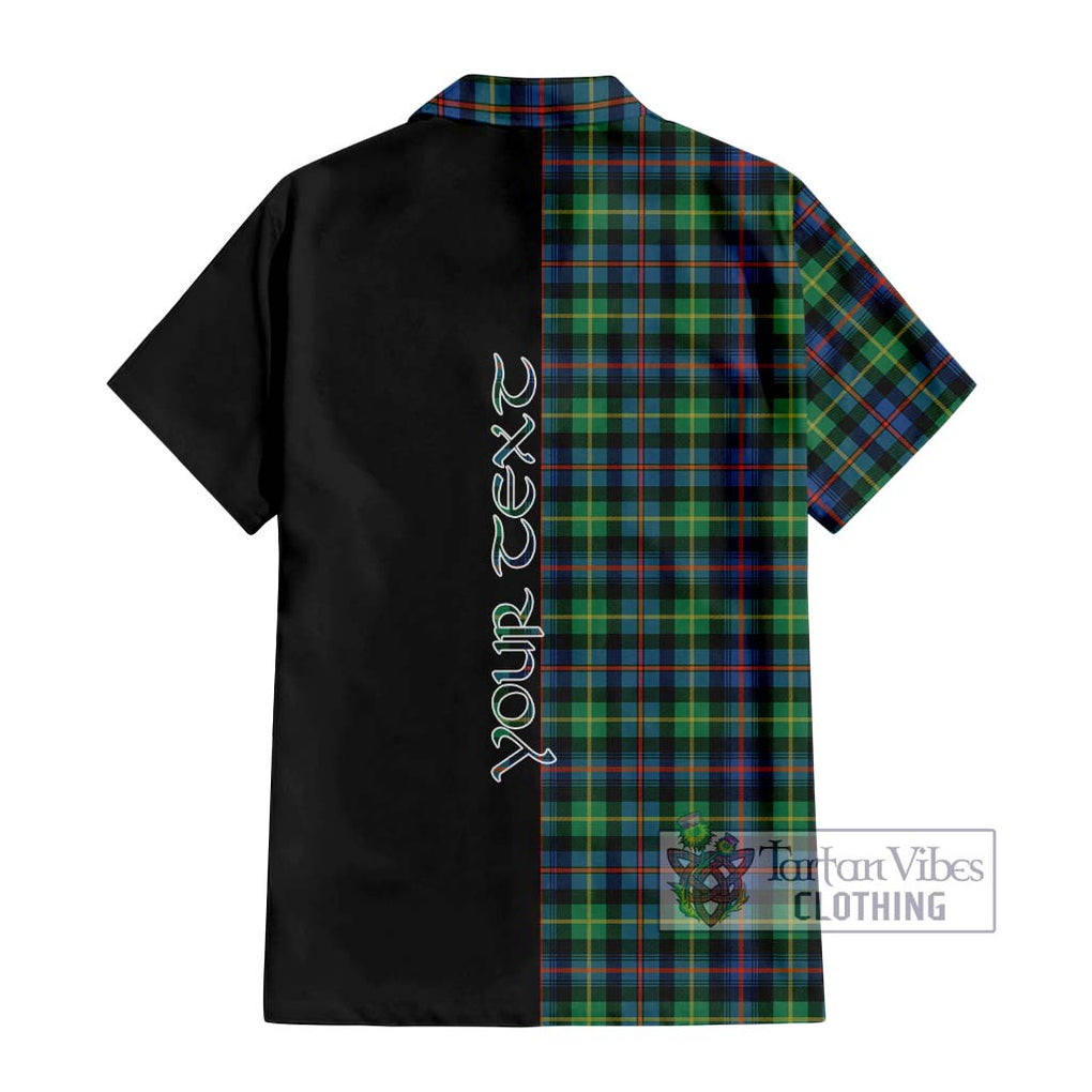 Farquharson Ancient Tartan Short Sleeve Button Shirt with Family Crest and Half Of Me Style - Tartanvibesclothing Shop