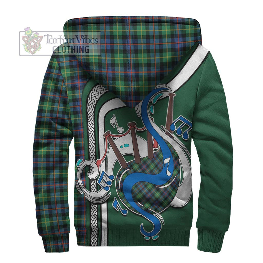 Farquharson Ancient Tartan Sherpa Hoodie with Epic Bagpipe Style - Tartanvibesclothing Shop