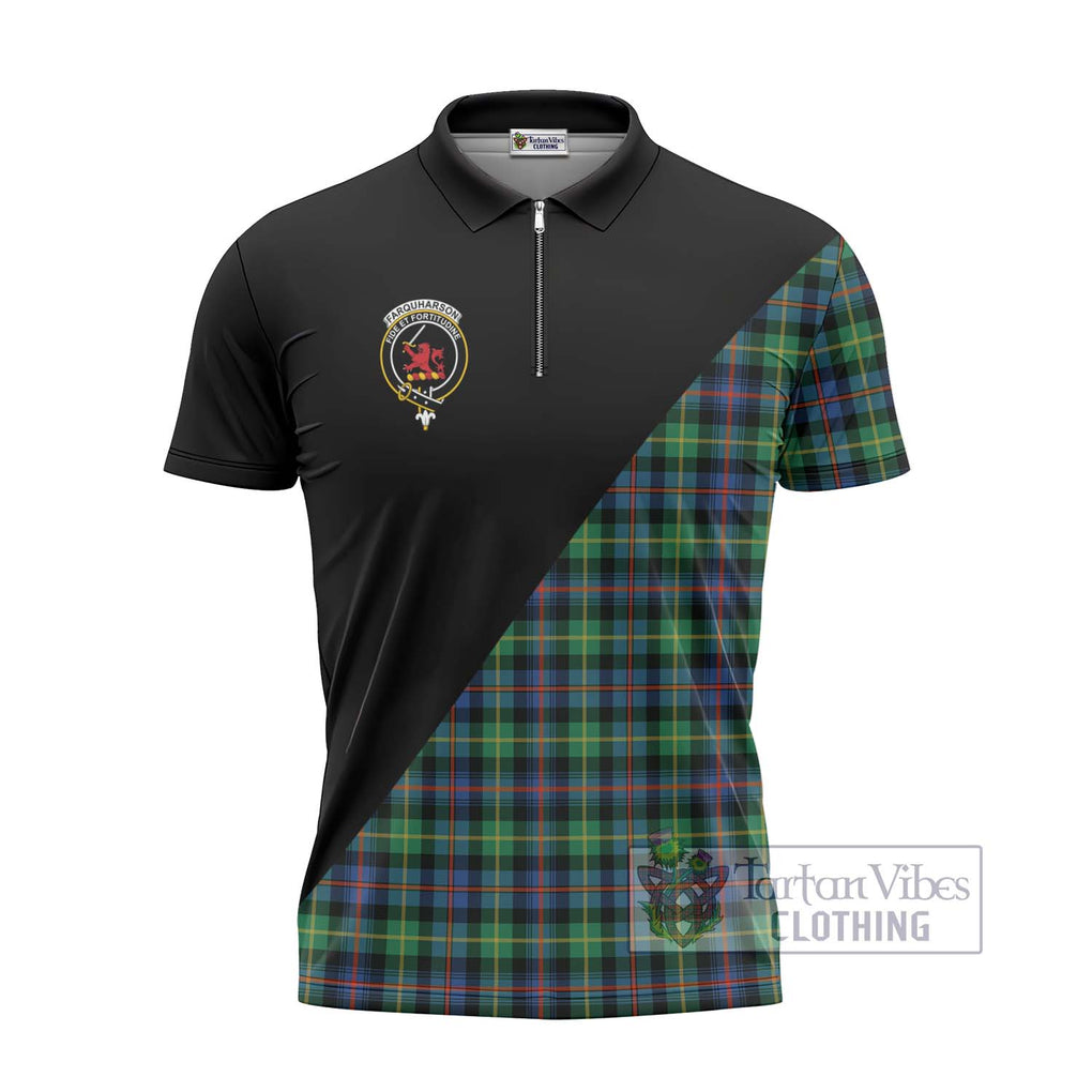 Farquharson Ancient Tartan Zipper Polo Shirt with Family Crest and Military Logo Style - Tartanvibesclothing Shop