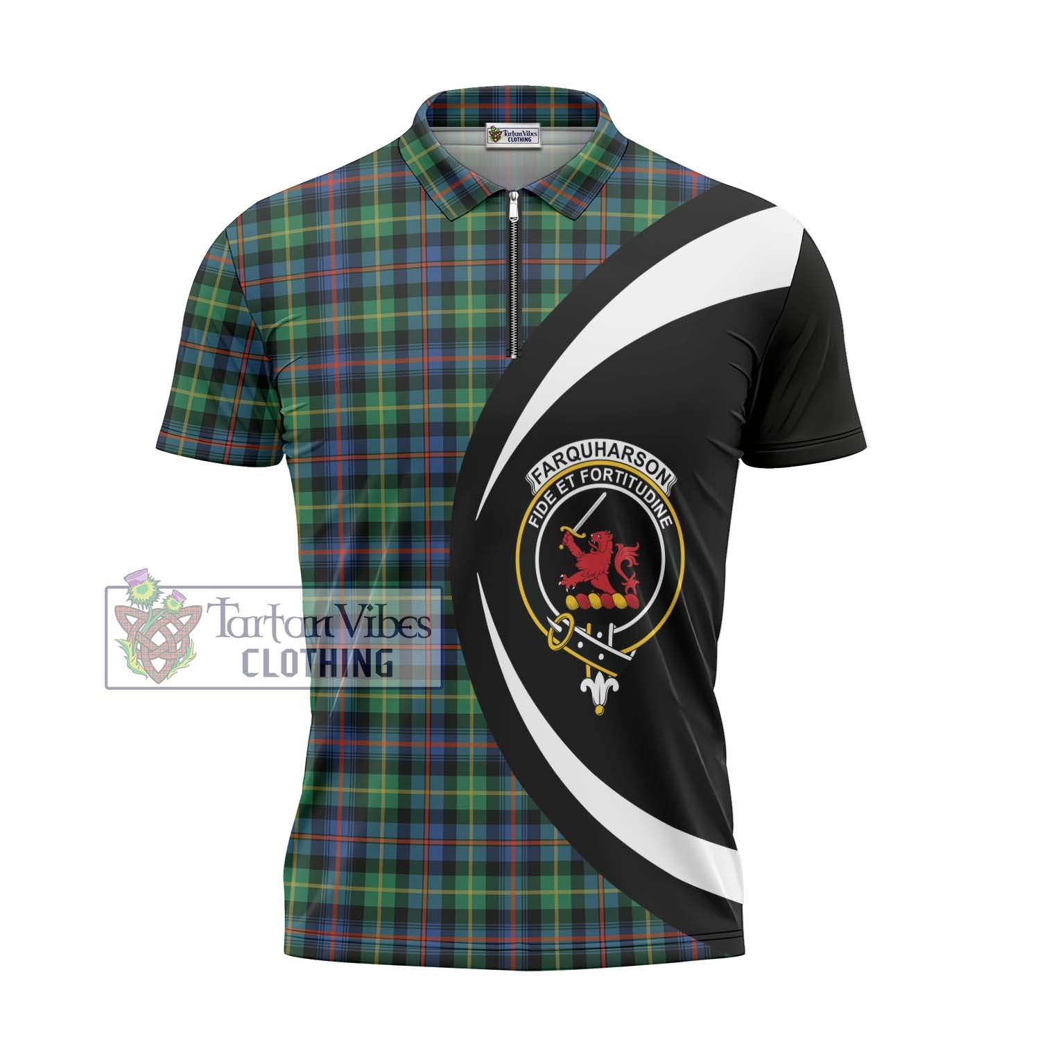 Tartan Vibes Clothing Farquharson Ancient Tartan Zipper Polo Shirt with Family Crest Circle Style