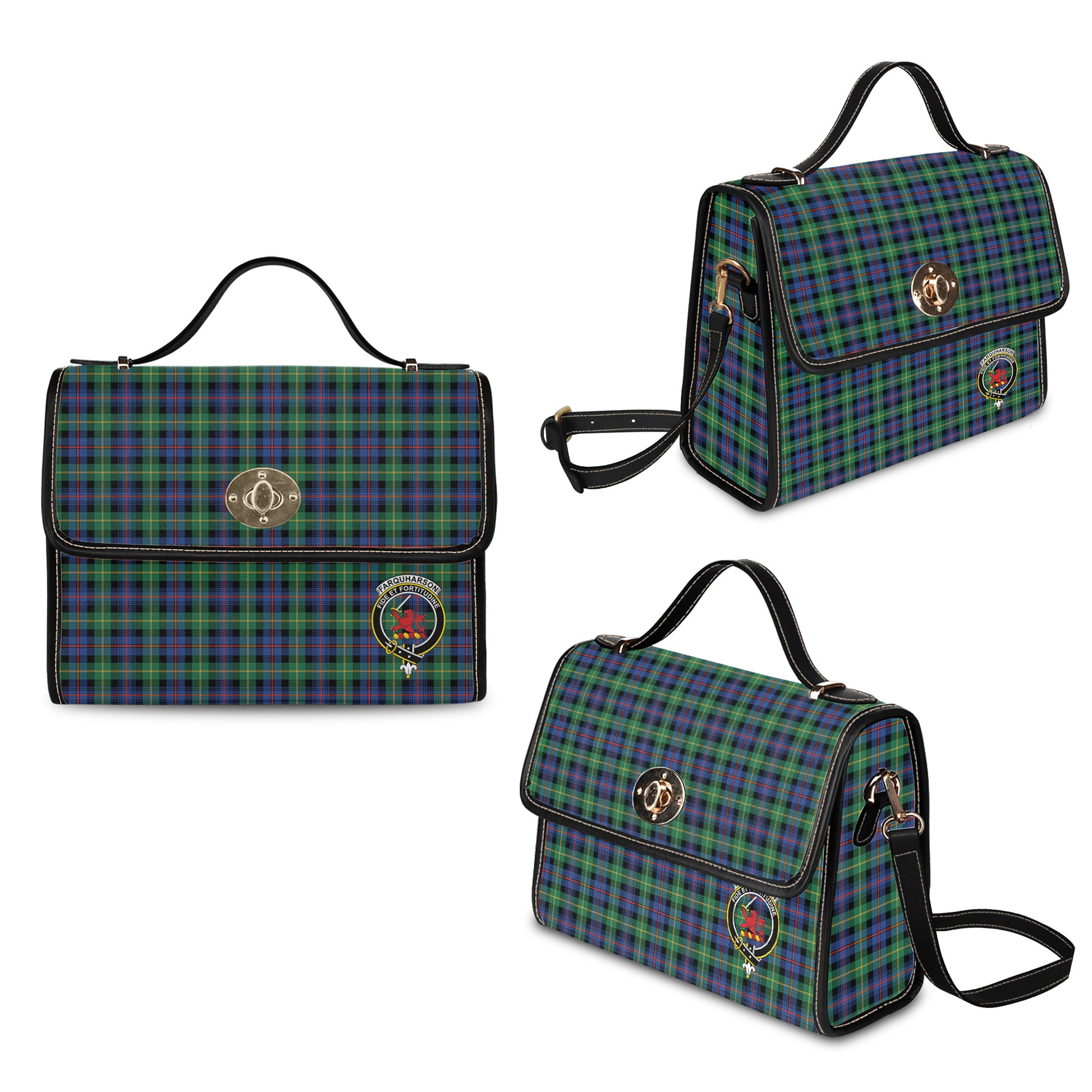 farquharson-ancient-tartan-leather-strap-waterproof-canvas-bag-with-family-crest