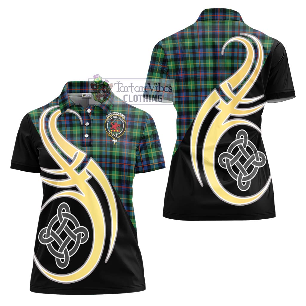 Farquharson Ancient Tartan Women's Polo Shirt with Family Crest and Celtic Symbol Style - Tartan Vibes Clothing