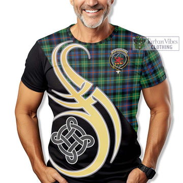 Farquharson Ancient Tartan T-Shirt with Family Crest and Celtic Symbol Style