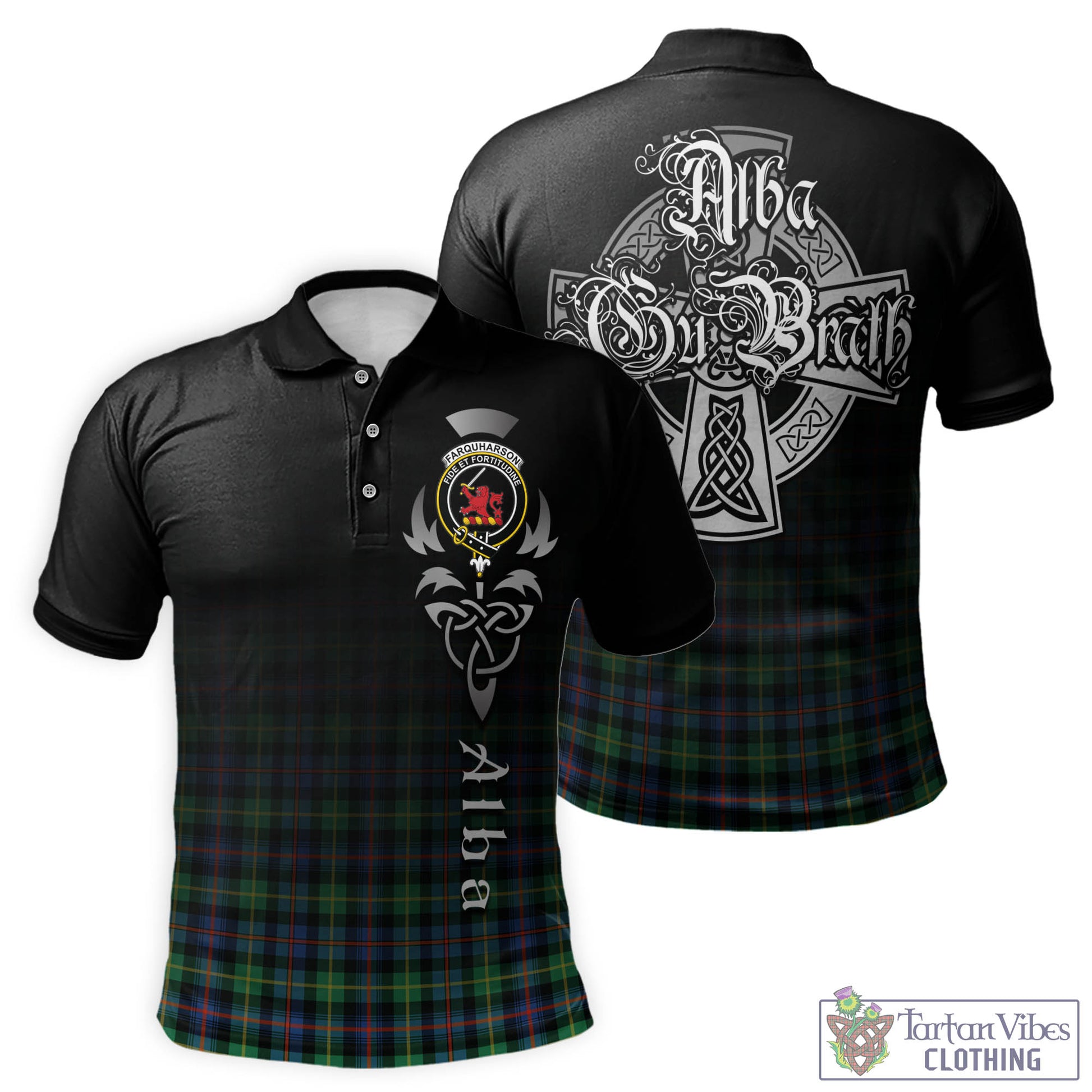 Tartan Vibes Clothing Farquharson Ancient Tartan Polo Shirt Featuring Alba Gu Brath Family Crest Celtic Inspired