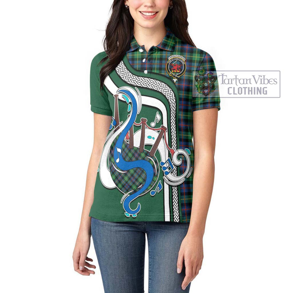 Farquharson Ancient Tartan Women's Polo Shirt with Epic Bagpipe Style - Tartanvibesclothing Shop