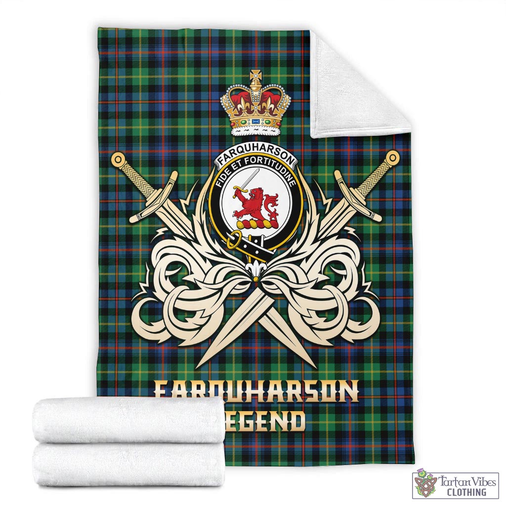 Tartan Vibes Clothing Farquharson Ancient Tartan Blanket with Clan Crest and the Golden Sword of Courageous Legacy