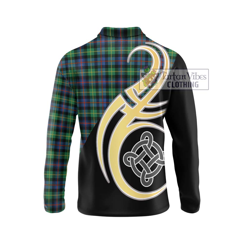 Farquharson Ancient Tartan Long Sleeve Polo Shirt with Family Crest and Celtic Symbol Style - Tartan Vibes Clothing