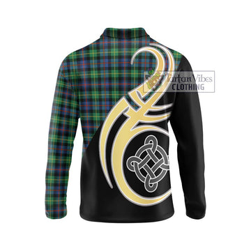 Farquharson Ancient Tartan Long Sleeve Polo Shirt with Family Crest and Celtic Symbol Style