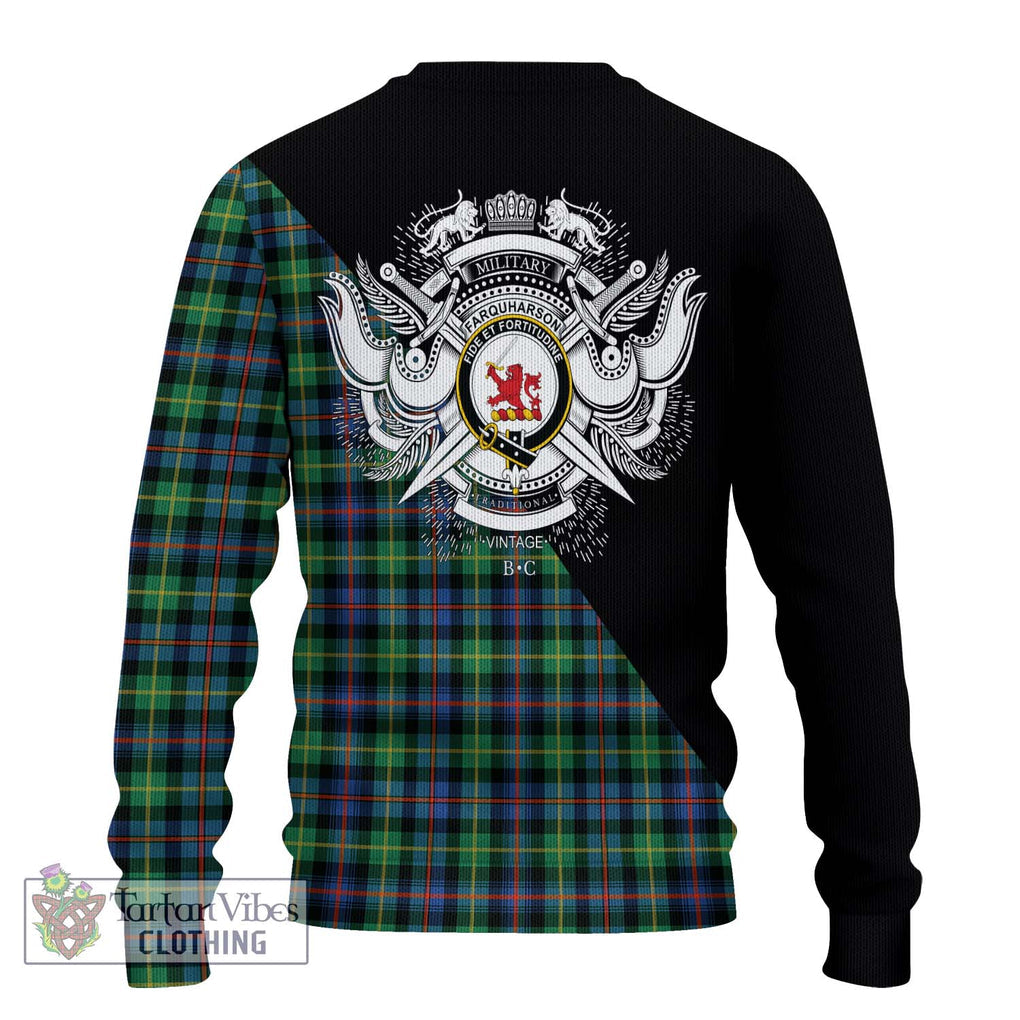 Farquharson Ancient Tartan Knitted Sweater with Family Crest and Military Logo Style - Tartanvibesclothing Shop