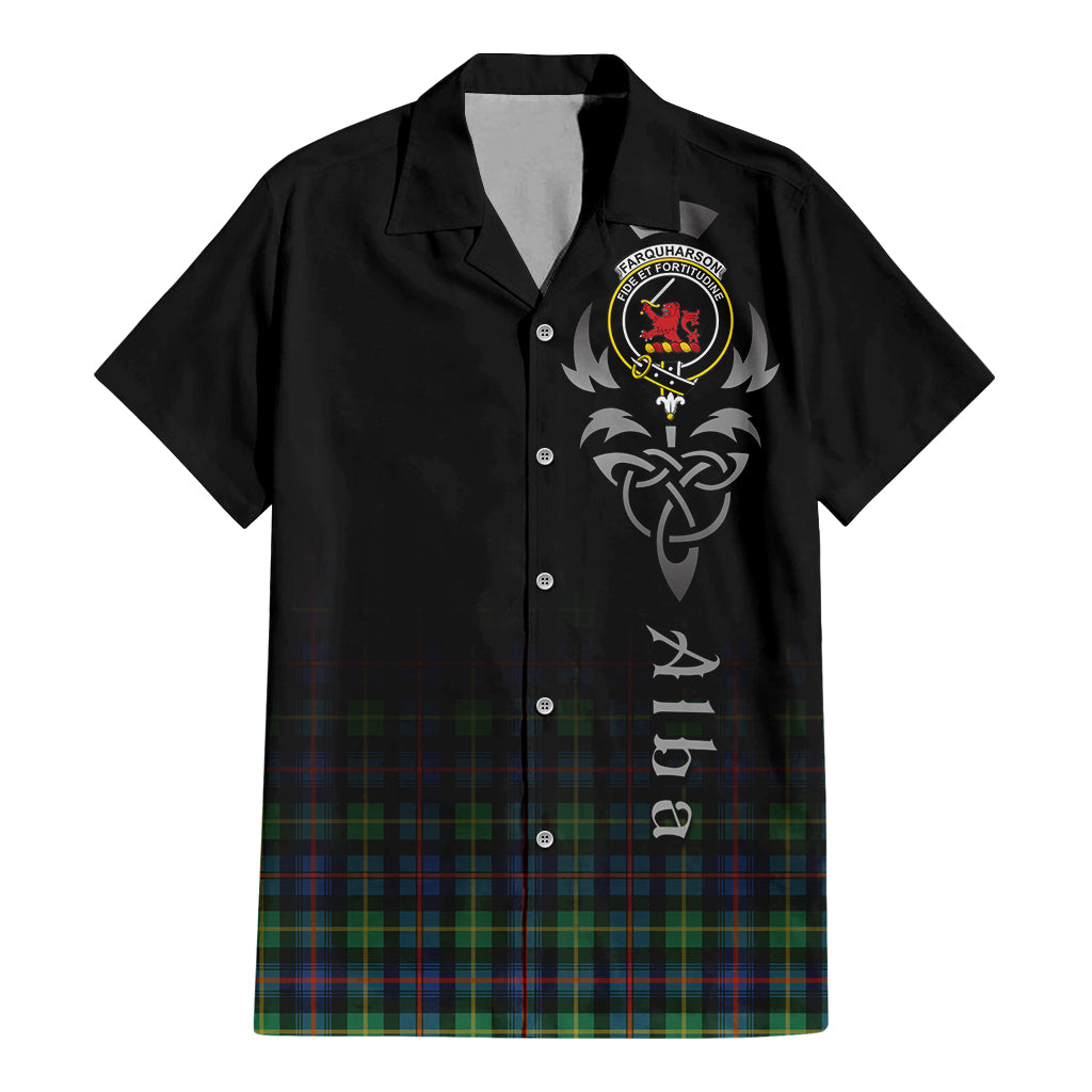 Tartan Vibes Clothing Farquharson Ancient Tartan Short Sleeve Button Up Featuring Alba Gu Brath Family Crest Celtic Inspired