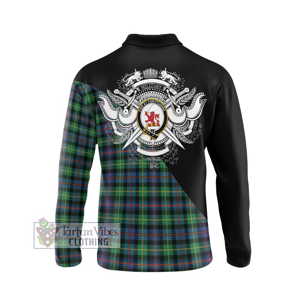 Farquharson Ancient Tartan Long Sleeve Polo Shirt with Family Crest and Military Logo Style - Tartanvibesclothing Shop