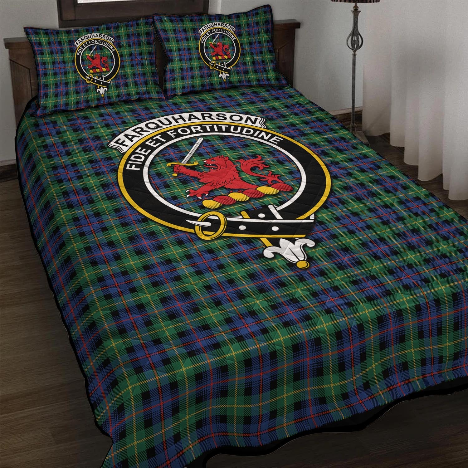 Farquharson Ancient Tartan Quilt Bed Set with Family Crest - Tartan Vibes Clothing