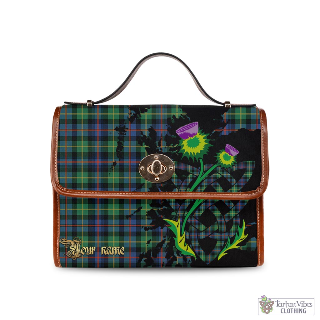 Tartan Vibes Clothing Farquharson Ancient Tartan Waterproof Canvas Bag with Scotland Map and Thistle Celtic Accents