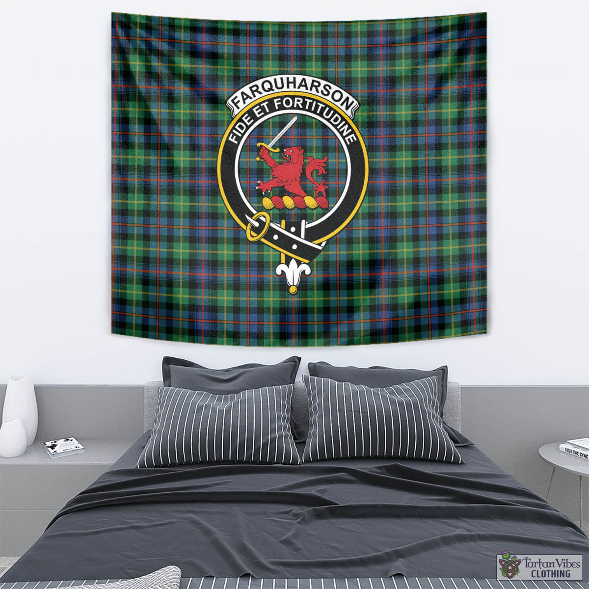 Tartan Vibes Clothing Farquharson Ancient Tartan Tapestry Wall Hanging and Home Decor for Room with Family Crest