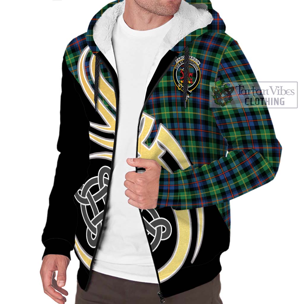 Farquharson Ancient Tartan Sherpa Hoodie with Family Crest and Celtic Symbol Style - Tartan Vibes Clothing