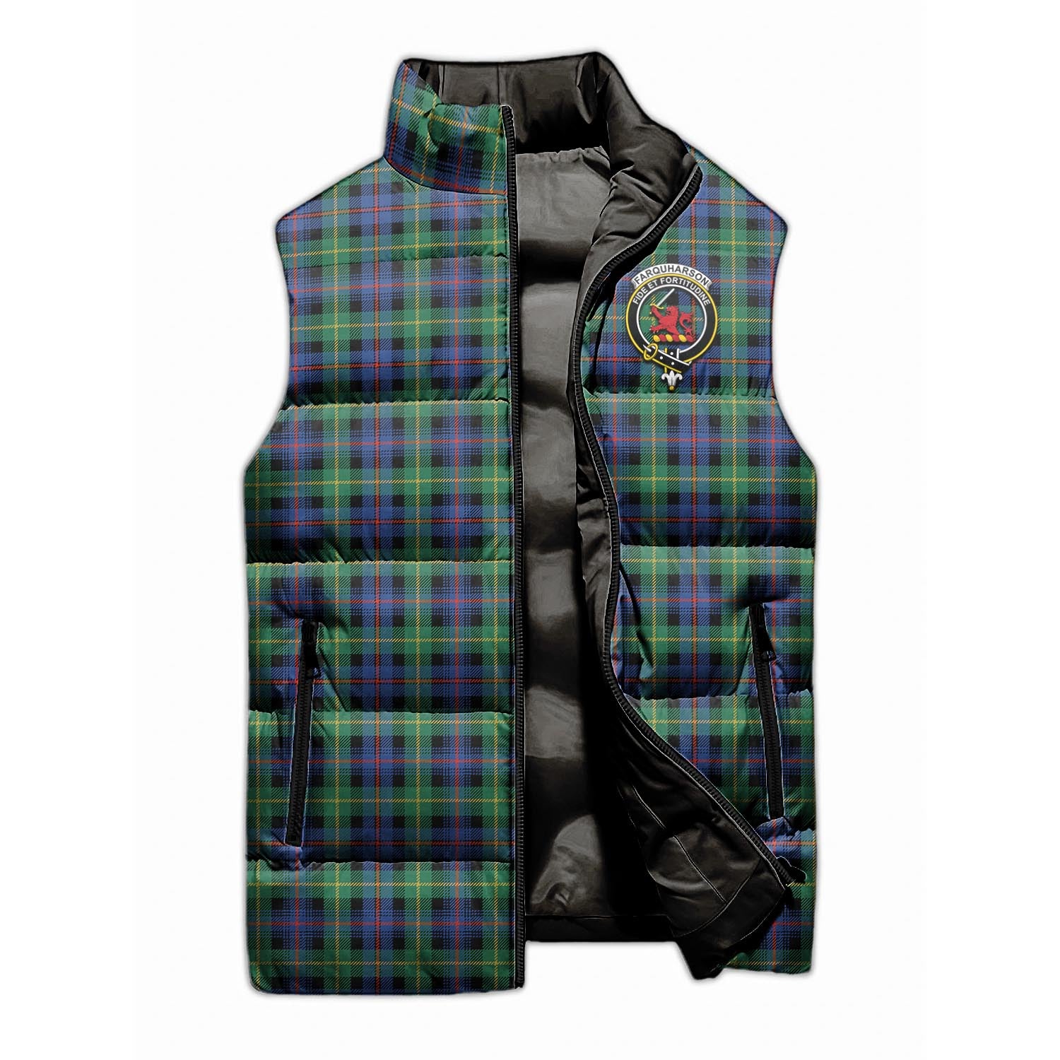 Farquharson Ancient Tartan Sleeveless Puffer Jacket with Family Crest - Tartanvibesclothing