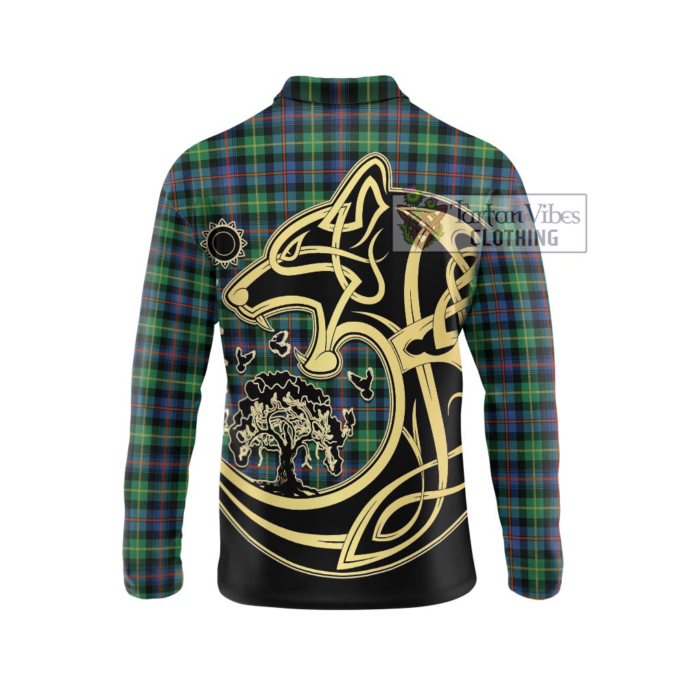 Tartan Vibes Clothing Farquharson Ancient Tartan Long Sleeve Polo Shirt with Family Crest Celtic Wolf Style