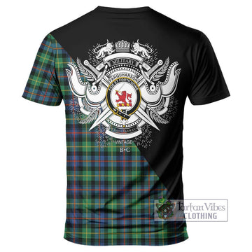 Farquharson Ancient Tartan T-Shirt with Family Crest and Military Logo Style