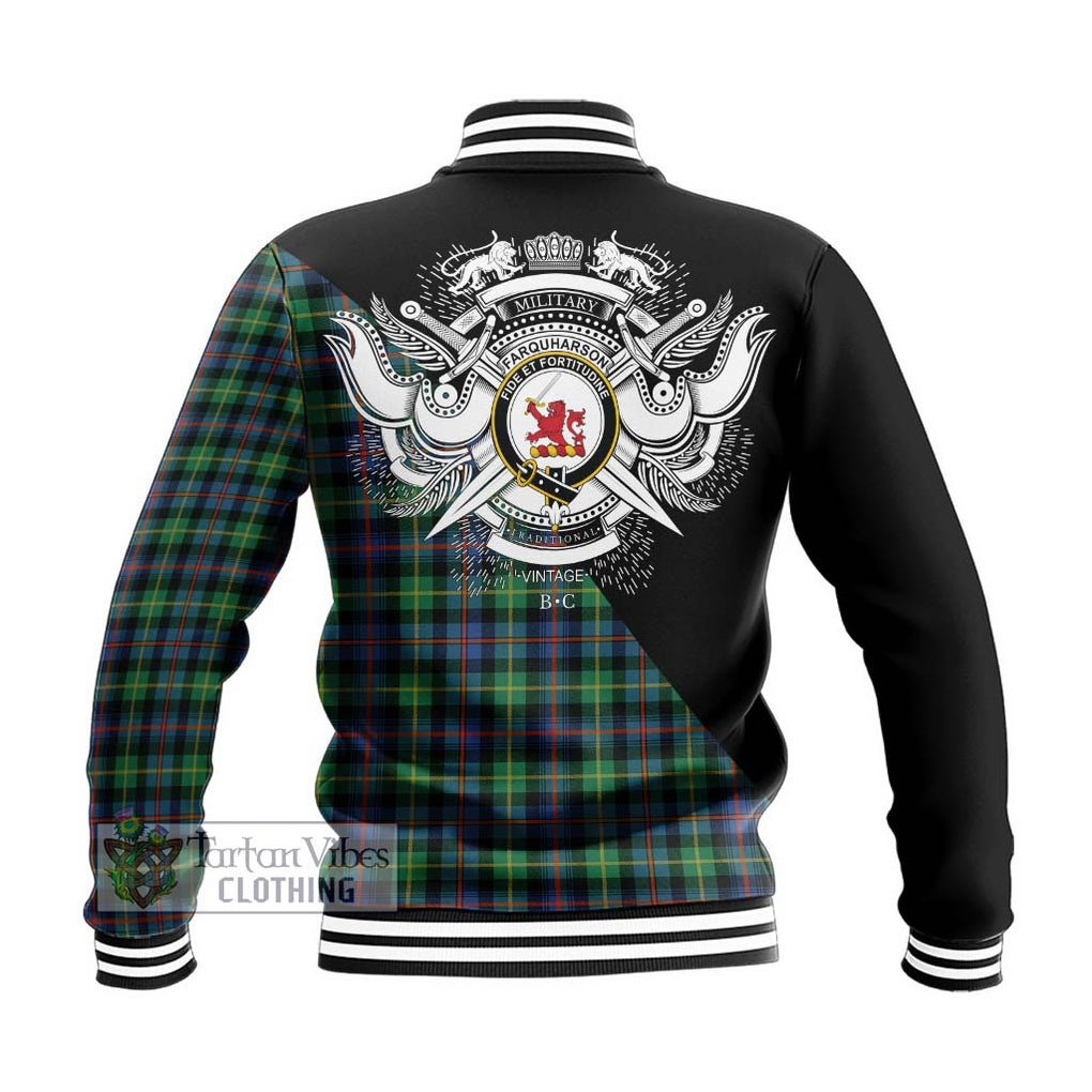 Farquharson Ancient Tartan Baseball Jacket with Family Crest and Military Logo Style - Tartanvibesclothing Shop