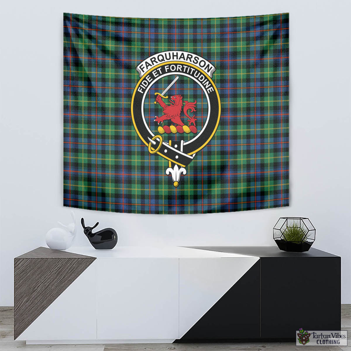 Tartan Vibes Clothing Farquharson Ancient Tartan Tapestry Wall Hanging and Home Decor for Room with Family Crest