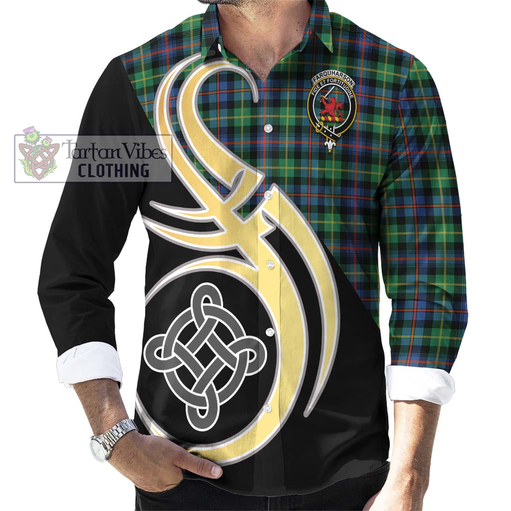 Farquharson Ancient Tartan Long Sleeve Button Shirt with Family Crest and Celtic Symbol Style - Tartan Vibes Clothing