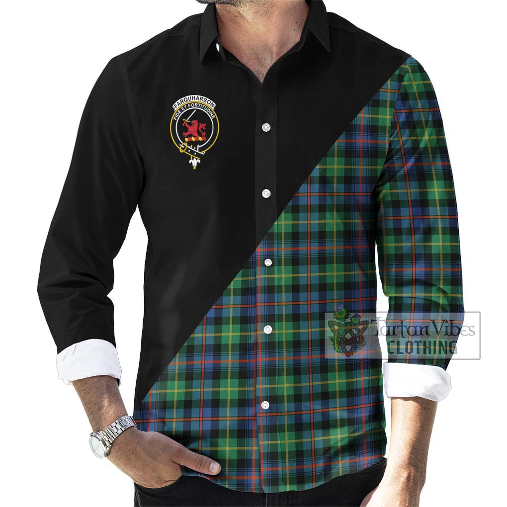 Farquharson Ancient Tartan Long Sleeve Button Shirt with Family Crest and Military Logo Style - Tartanvibesclothing Shop