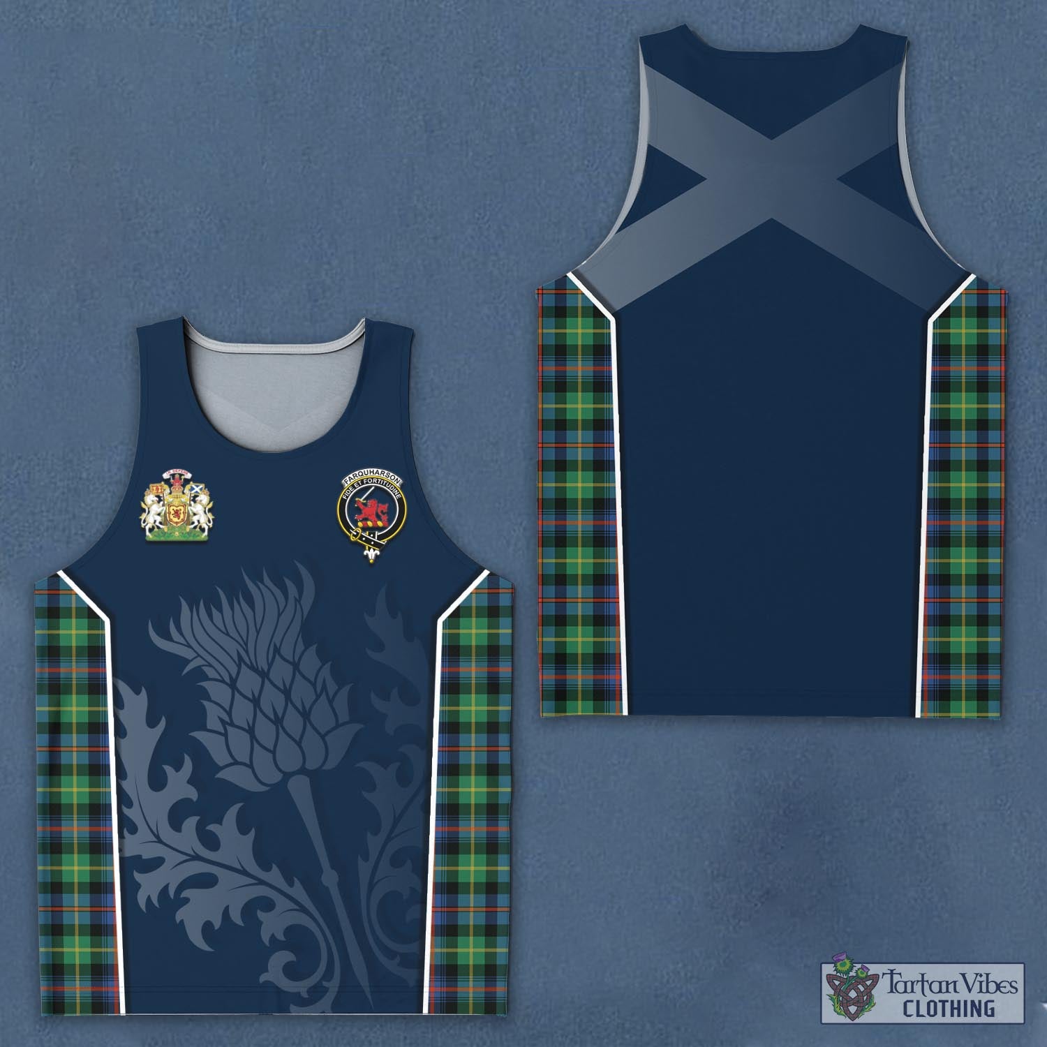 Tartan Vibes Clothing Farquharson Ancient Tartan Men's Tanks Top with Family Crest and Scottish Thistle Vibes Sport Style