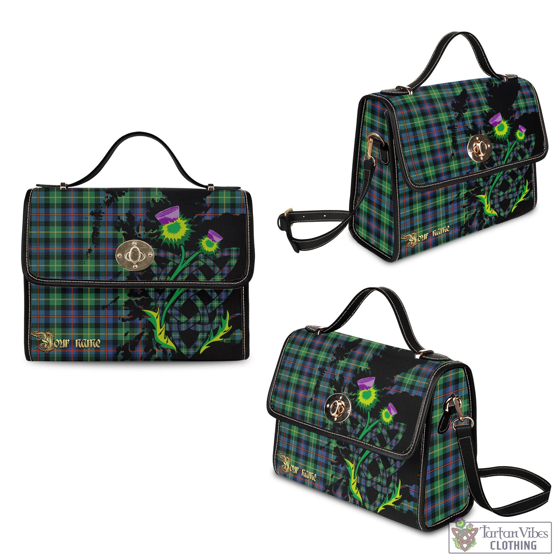 Tartan Vibes Clothing Farquharson Ancient Tartan Waterproof Canvas Bag with Scotland Map and Thistle Celtic Accents