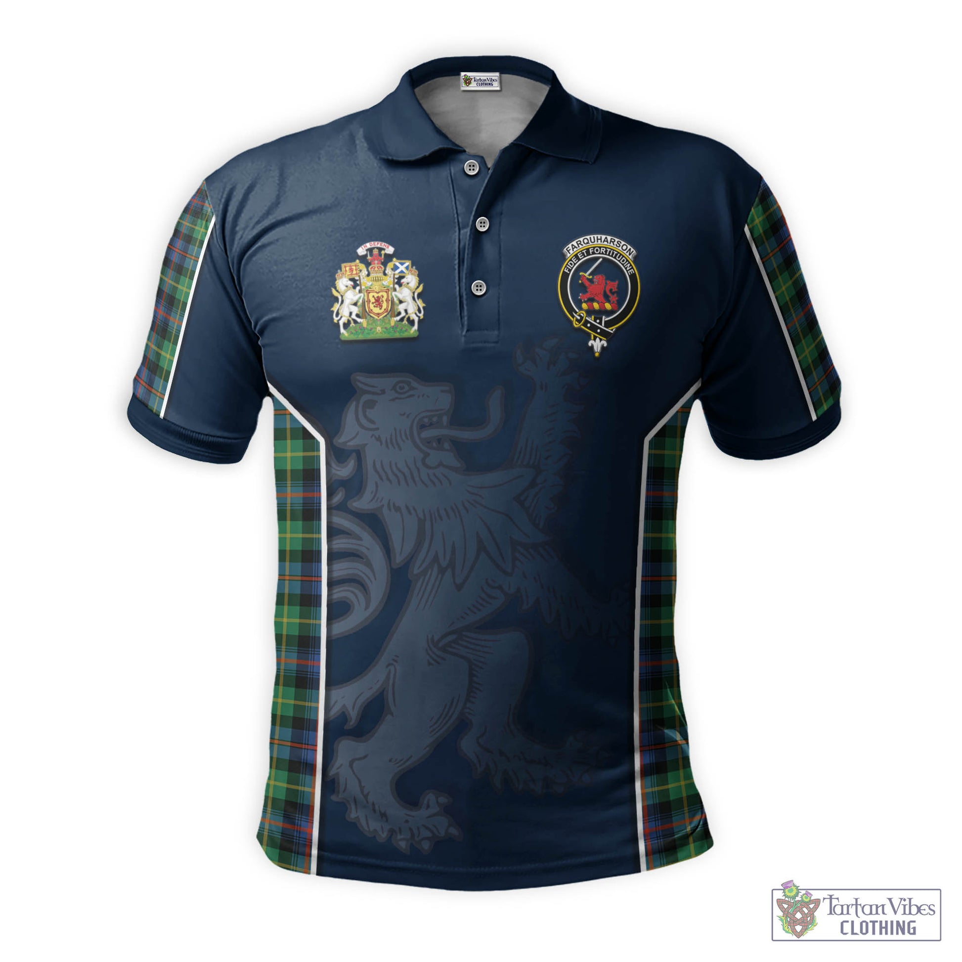 Tartan Vibes Clothing Farquharson Ancient Tartan Men's Polo Shirt with Family Crest and Lion Rampant Vibes Sport Style