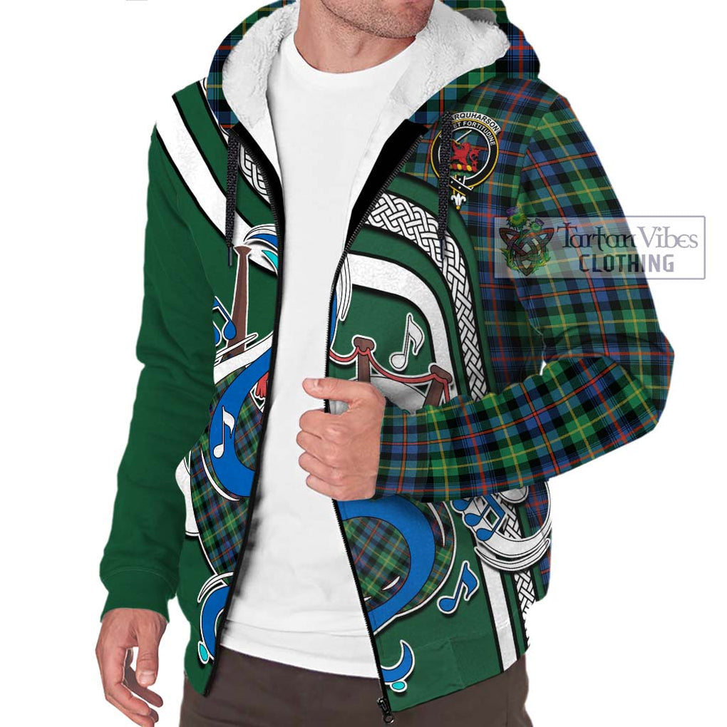 Farquharson Ancient Tartan Sherpa Hoodie with Epic Bagpipe Style Unisex - Tartanvibesclothing Shop