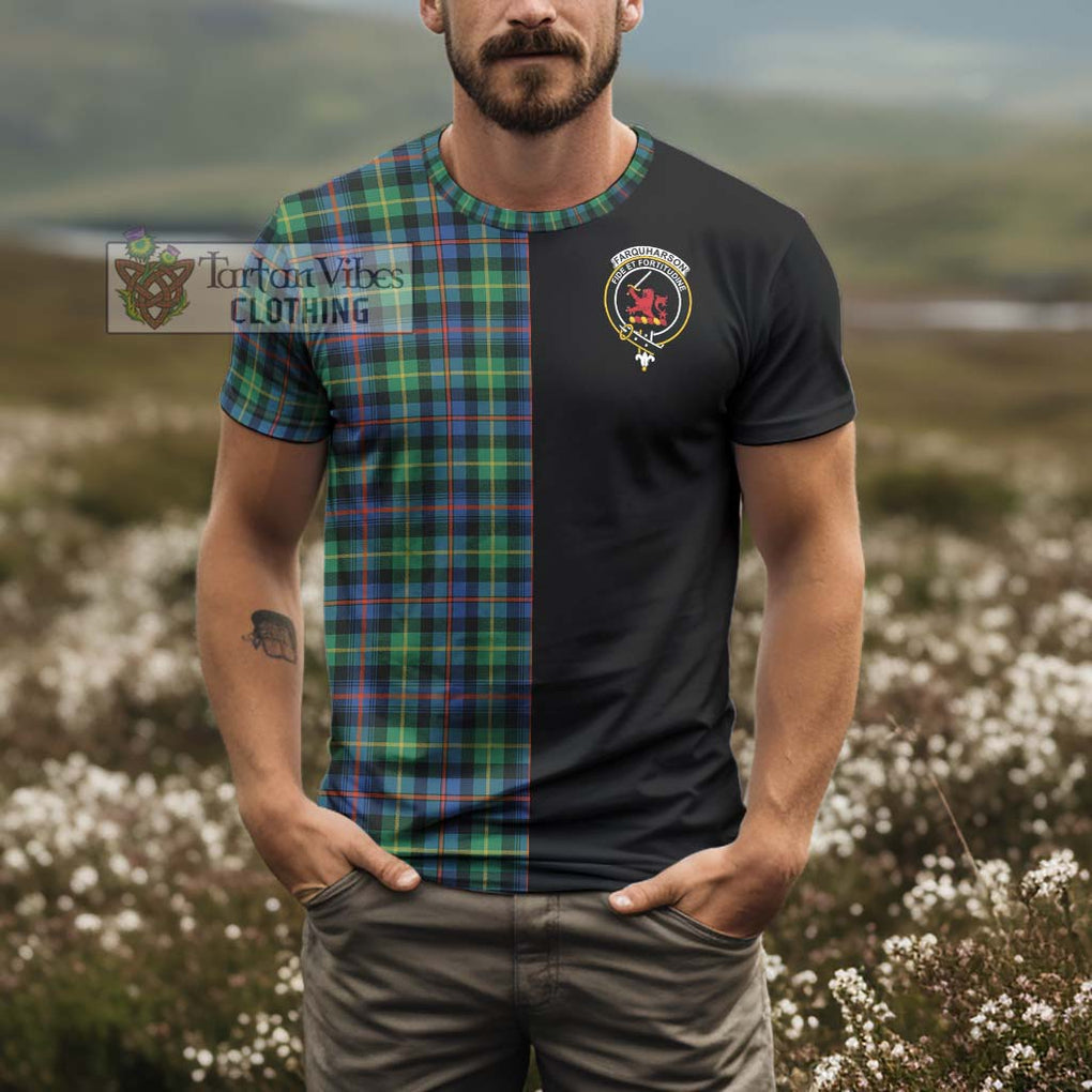 Farquharson Ancient Tartan T-Shirt with Family Crest and Half Of Me Style - Tartanvibesclothing Shop