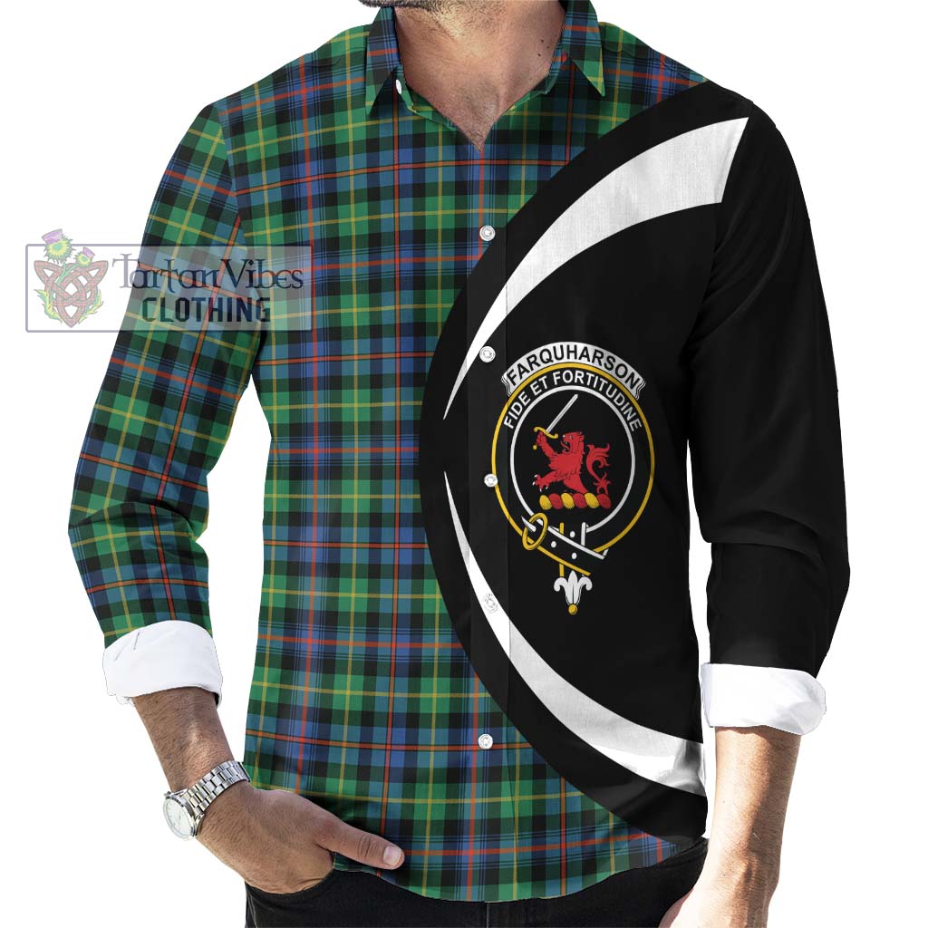 Farquharson Ancient Tartan Long Sleeve Button Up with Family Crest Circle Style - Tartan Vibes Clothing